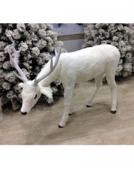 Addobbo natalizio animale renna bianca effetto naturale con pelo mis.130x105h