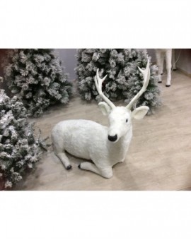 Addobbo natalizio animale renna seduta colore bianco naturale addobbo natele