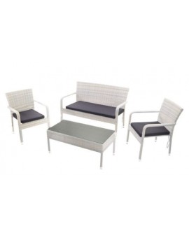 Set per esterno in rattan bianco completo di divano 2/p,2 sedie e tavolino vetro