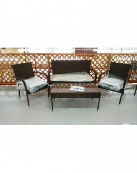 Set per esterno in rattan caffe completo di divano 2/p,2 sedie e tavolino vetro