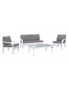 Set salotto polyrattan class colore bianco completo divano 2 poltrone tavolino