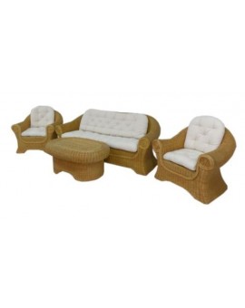 Set lusso 3 posti in banano naturale completo divano,poltrone,tavolino cuscini