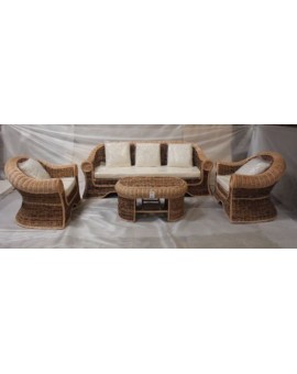 Set lusso 3 posti in banano naturale completo divano,poltrone,tavolino cuscini