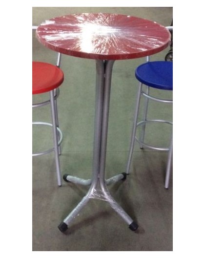 Tavolo snack alto struttura in metallo piano in polimerico rosso diametro 70