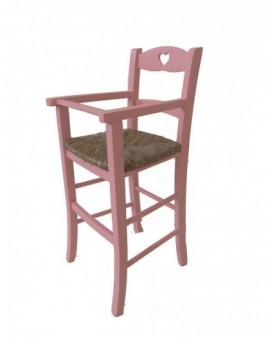 Sediolone per bimbi con braccioli in legno seduta paglia col.rosa ristoranti