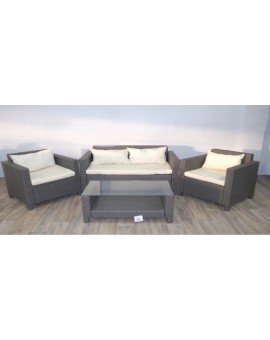 Set sofa Tahiti 4 pz con struttura metallo rivestita wicker polirattan BIANCO