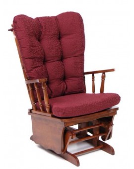 Poltrona sedia a dondolo dallas in legno massello noce cuscino bordeaux