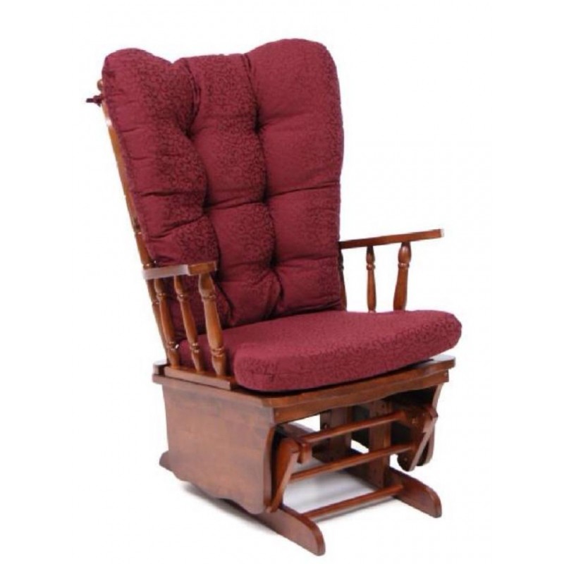 Poltrona sedia a dondolo dallas in legno massello noce cuscino bordeaux -  Nonsolopoltrone