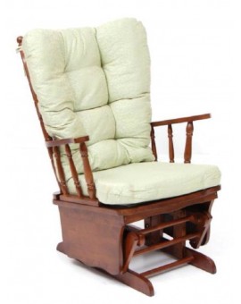 Poltrona sedia a dondolo dallas in legno massello noce cuscino verde