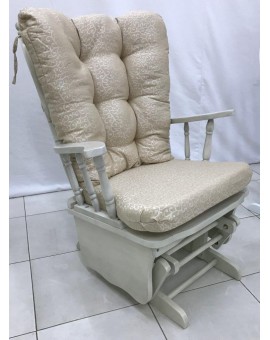 Poltrona sedia a dondolo dallas in legno massello bianco decupage cuscino beige