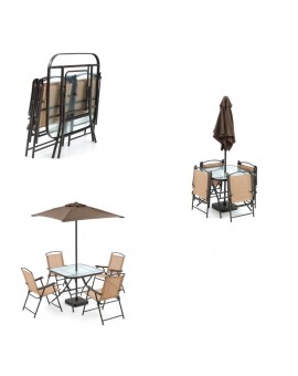 Set Bistrot ecrucomposto da tavolo, 4 sedie e ombrellone da esterno per giardino
