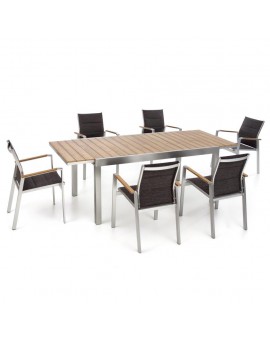 Tavolo key west senza sedie in alluminio con finiture in acciaio e polywood colore teack misura 164/225x90