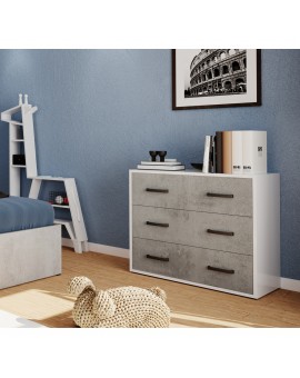 Como da casa maxy bianco frassinato e grigio cemento con 3 cassetti moderno per camera da letto bianco e cassetti grigio cemento