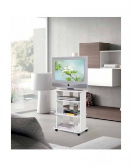 Mobile carrello porta tv bianco in legno con ruote a vari scomparti mod.eli