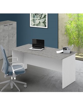 Scrivania per ufficio direzionale 200x80 piano grigio cemento struttura bianco frassinato pannellata