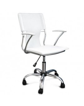 Poltrona sedia girevole finta pelle struttura metallo lucido col.bianca
