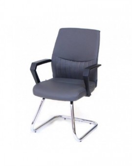 Poltrona sedia per ufficio su slitta cromata in finta pelle grigi con braccioli
