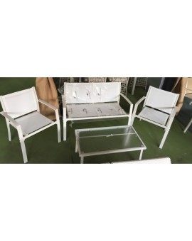 Salottino completo da esterno 2 poltrone divano e tavolino tesile e bianco