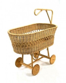 Culla per neonati in midollo naturale con ruote in legno